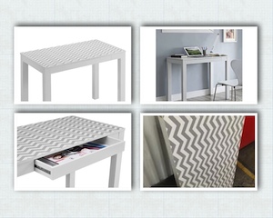 Parsons Desk with Drawer White with Chevron Pattern Top